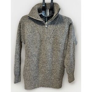 NWT Womens‎ L Filson Gray Beige Wool Zip Funnel Neck Sweater Made In Scotland